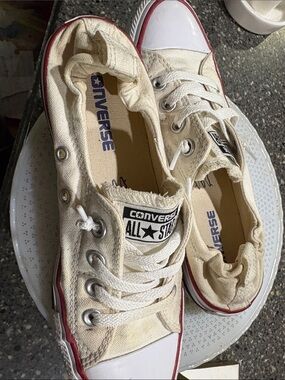 Converse Cream Canvas Low Top Sneakers with Red Trim